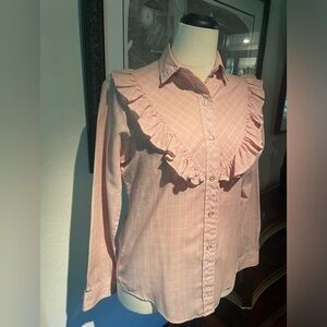 Vintage Lee prairie cowgirl ruffle plaid button-down blouse, small